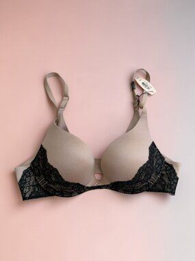 VICTORIAS SECRET Tan Black Lace Bra Size 34A NEW NWT